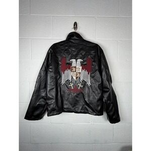 Black Faux Leather Jacket Mens M Eagle Embroidered Gothic Biker Grunge Punk Y2K